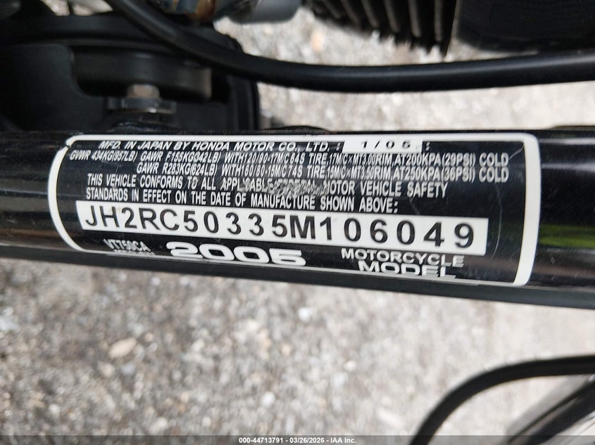 2005 Honda Vt750 Ca VIN: JH2RC50335M106049 Lot: 44713791