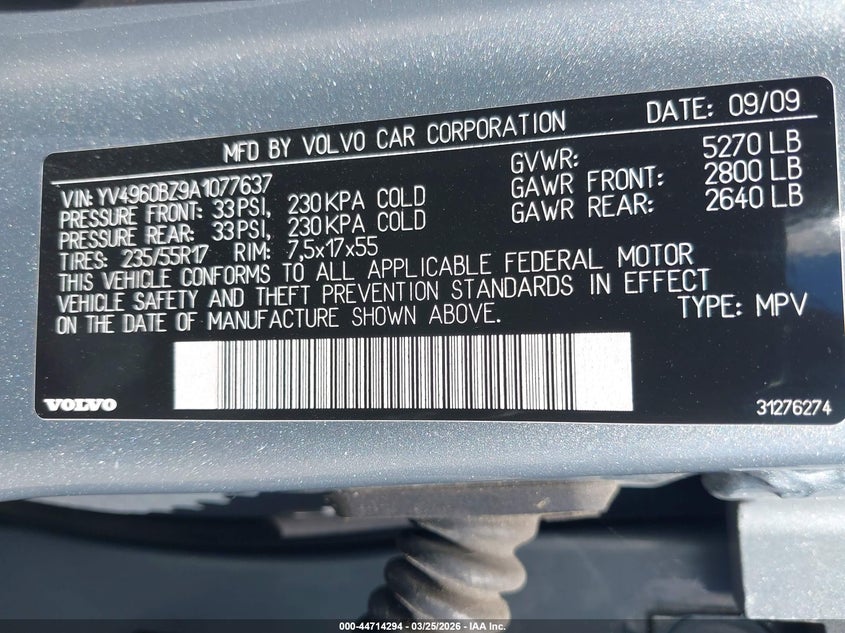 2010 Volvo Xc70 3.2 VIN: YV4960BZ9A1077637 Lot: 44714294