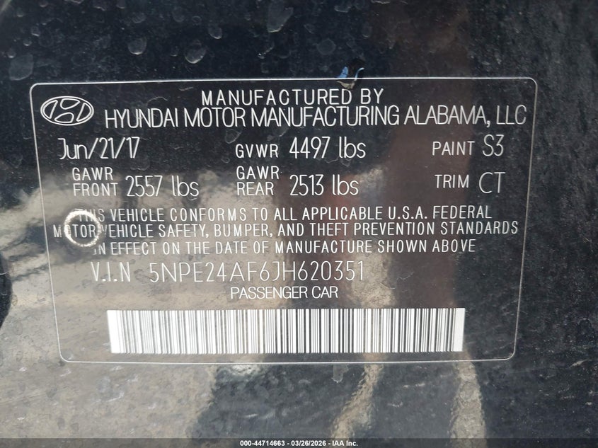 VIN 5NPE24AF6JH620351 2018 HYUNDAI SONATA SE