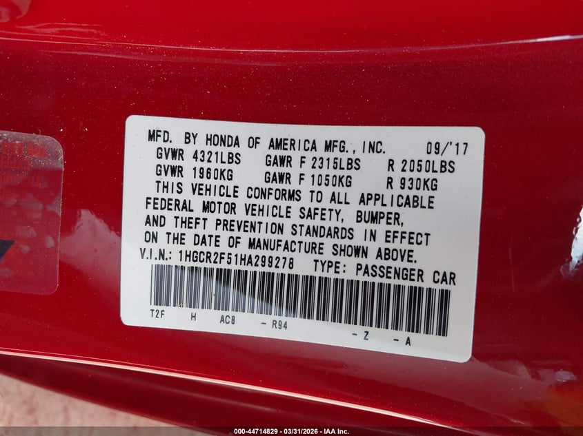 2017 HONDA ACCORD SPORT — Photo 9
