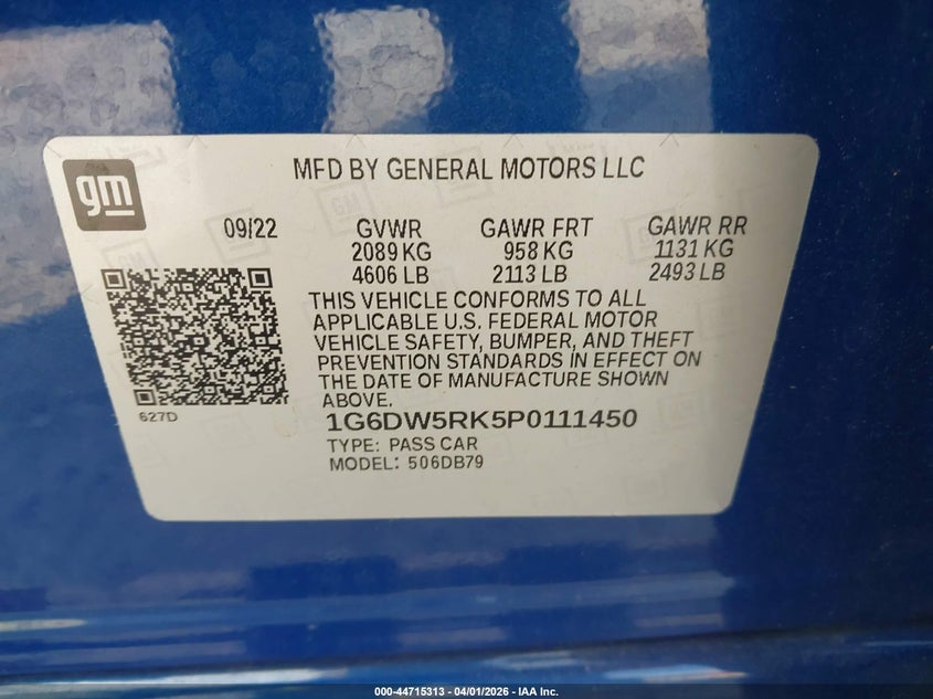 2023 Cadillac Ct5 Luxury VIN: 1G6DW5RK5P0111450 Lot: 44715313