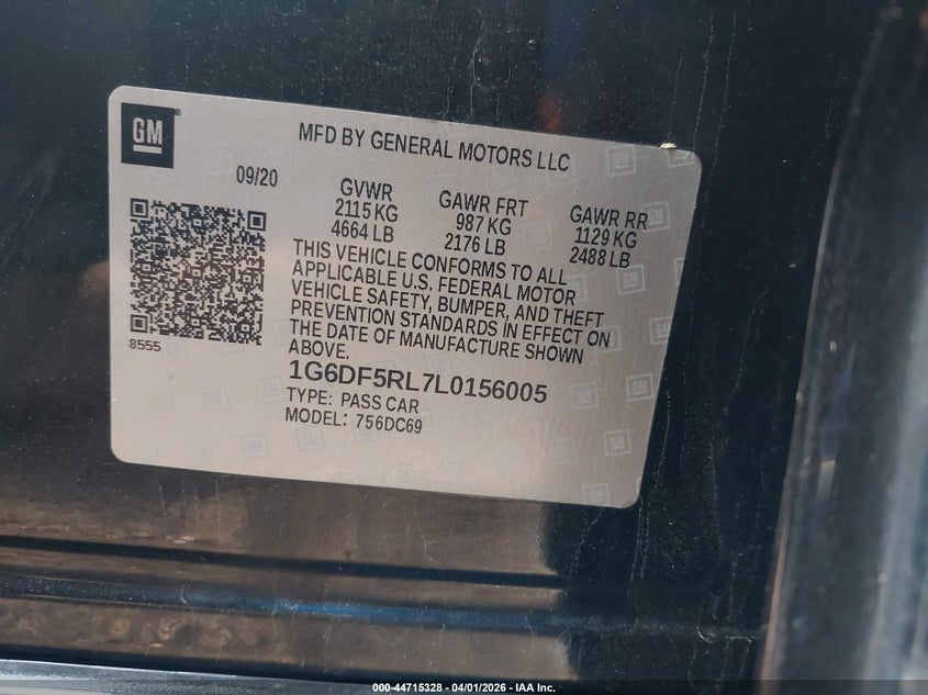 2020 Cadillac Ct4 Premium Luxury VIN: 1G6DF5RL7L0156005 Lot: 44715328