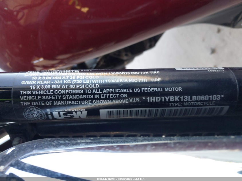 2020 Harley-Davidson Flhcs VIN: 1HD1YBK13LB060103 Lot: 44716398