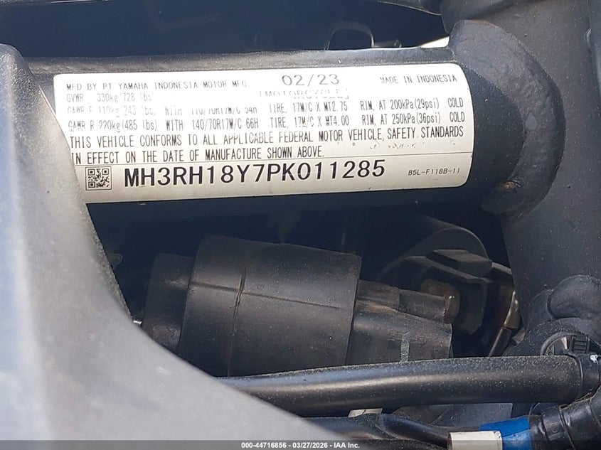 2023 Yamaha Yzfr3 A VIN: MH3RH18Y7PK011285 Lot: 44716856