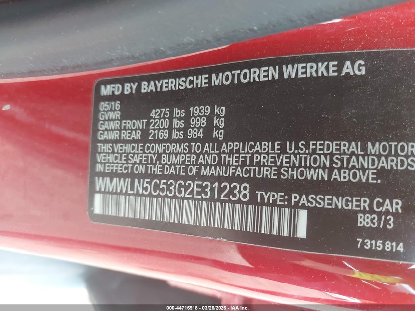 2016 Mini Clubman Cooper VIN: WMWLN5C53G2E31238 Lot: 44716918