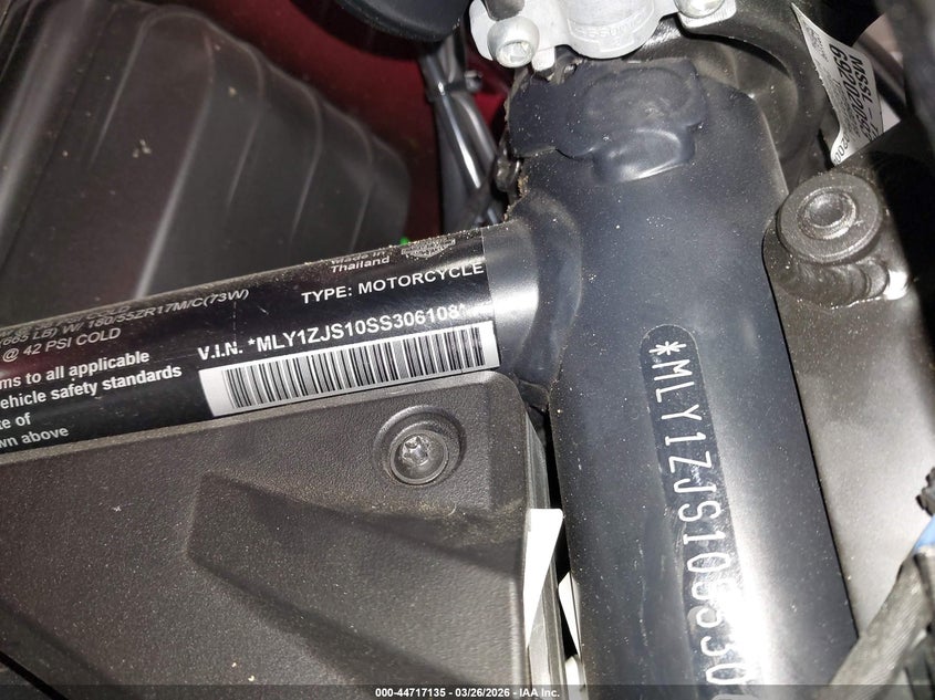 2025 Harley-Davidson Ra1250 St VIN: MLY1ZJS10SS306108 Lot: 44717135