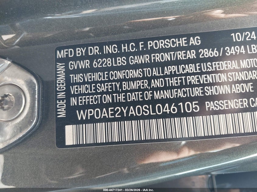 2025 PORSCHE PANAMERA HATCHBACK 2.9L V-6 DI, DOHC, VVT, TURBO, 300HP