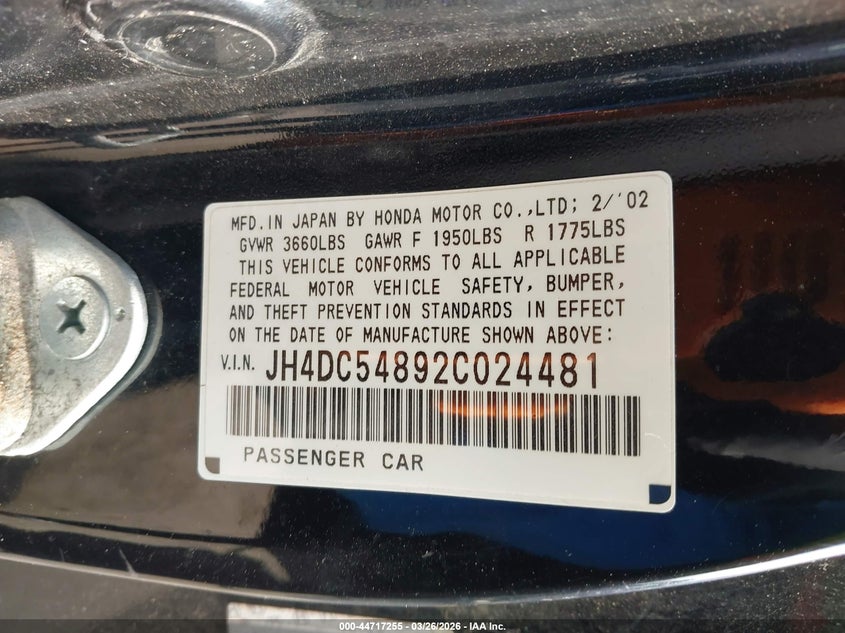 2002 Acura Rsx VIN: JH4DC54892C024481 Lot: 44717255