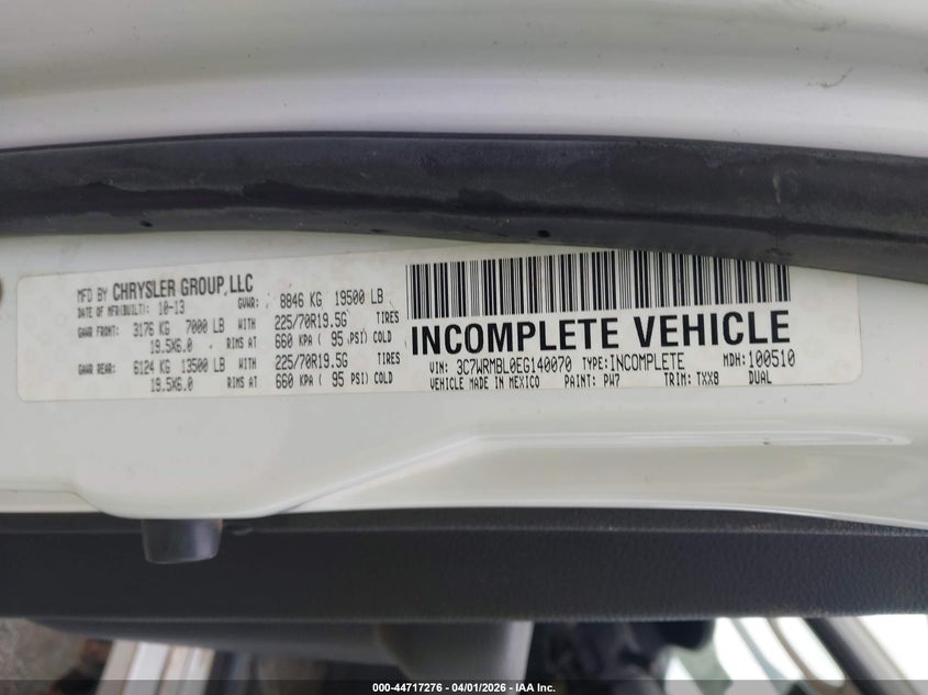 2014 Ram 5500 Chassis Tradesman/Slt VIN: 3C7WRMBL0EG140070 Lot: 44717276