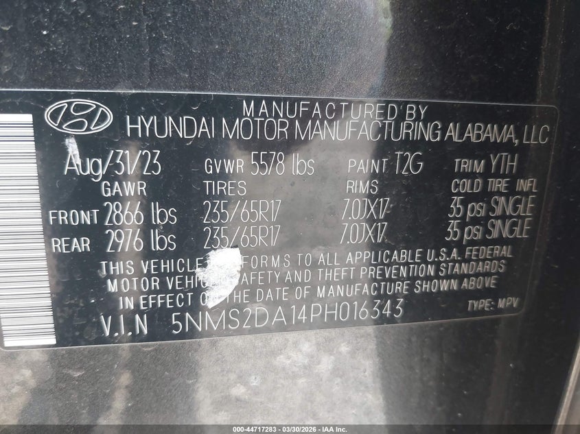 2023 HYUNDAI SANTA FE SPORT UTILITY VEHICLE 1.6L I-4 DI, DOHC, VVT, TURBO, 178HP