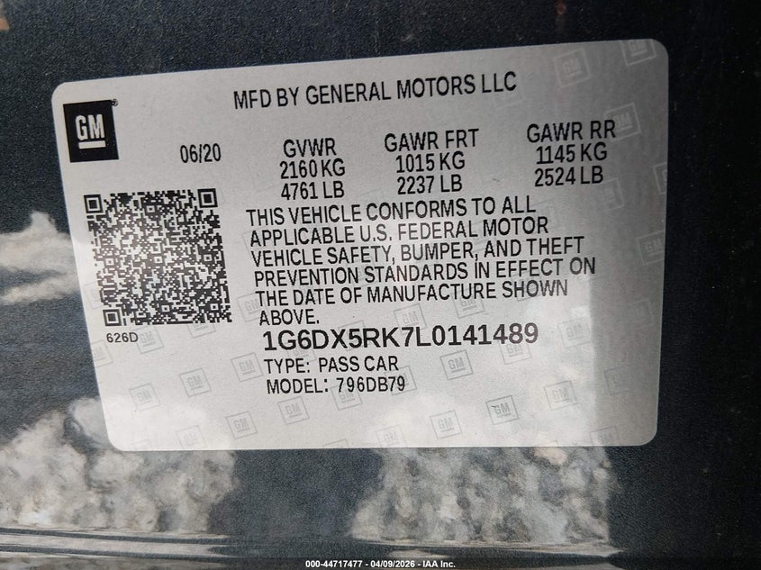 2020 Cadillac Ct5 Luxury VIN: 1G6DX5RK7L0141489 Lot: 44717477