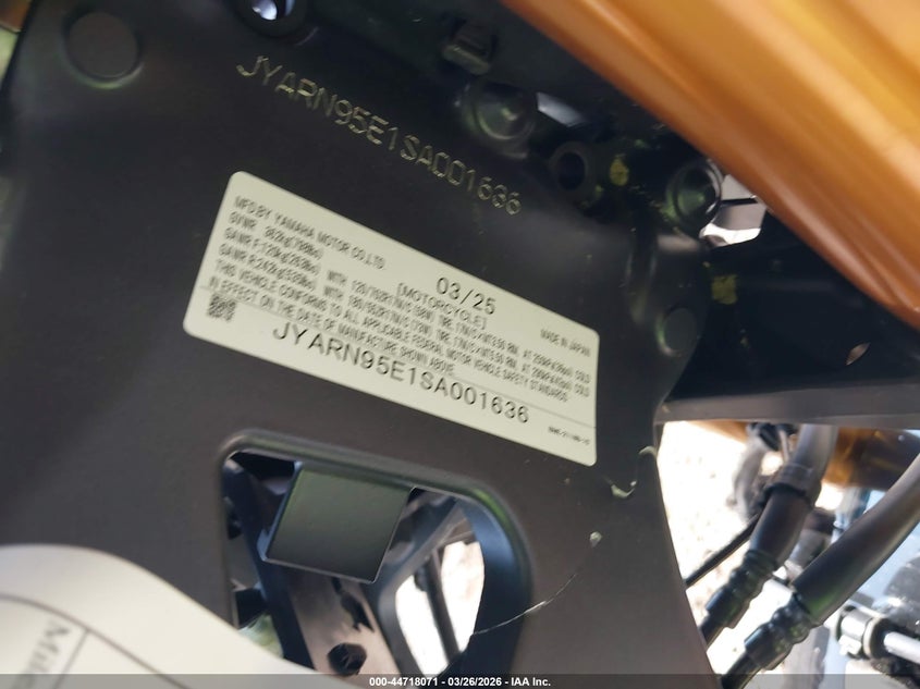 2025 Yamaha Mt09 Sp VIN: JYARN95E1SA001636 Lot: 44718071