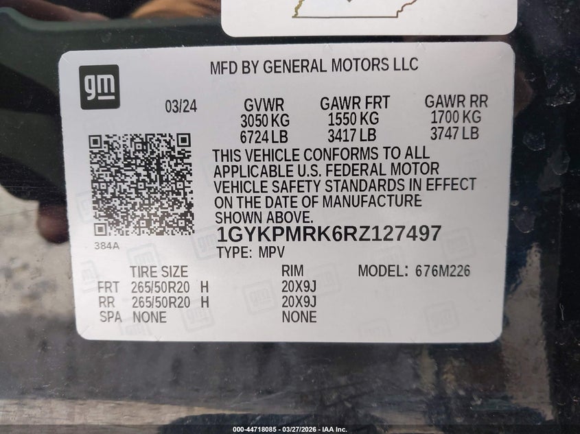 2024 Cadillac Lyriq Tech W/1Sa VIN: 1GYKPMRK6RZ127497 Lot: 44718085