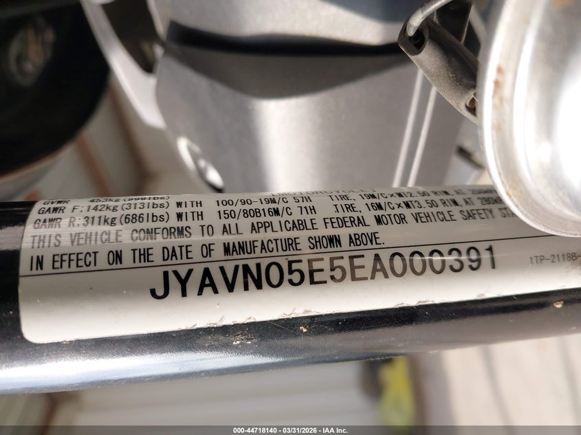 2014 Yamaha Xvs950 Cu VIN: JYAVN05E5EA000391 Lot: 44718140