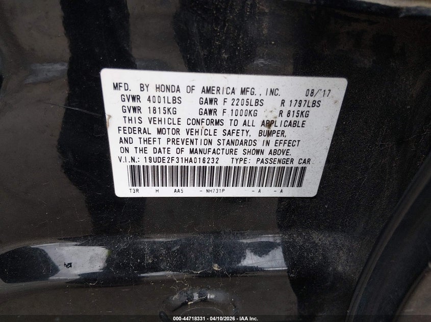 2017 Acura Ilx Acurawatch Plus Package VIN: 19UDE2F31HA016232 Lot: 44718331