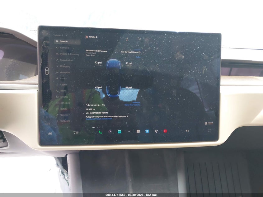 2022 Tesla Model S Dual Motor All-Wheel Drive VIN: 5YJSA1E57NF461043 Lot: 44718559