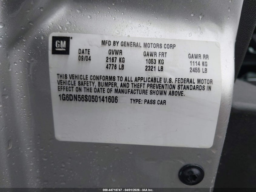 2005 Cadillac Cts-V VIN: 1G6DN56S050141606 Lot: 44718747