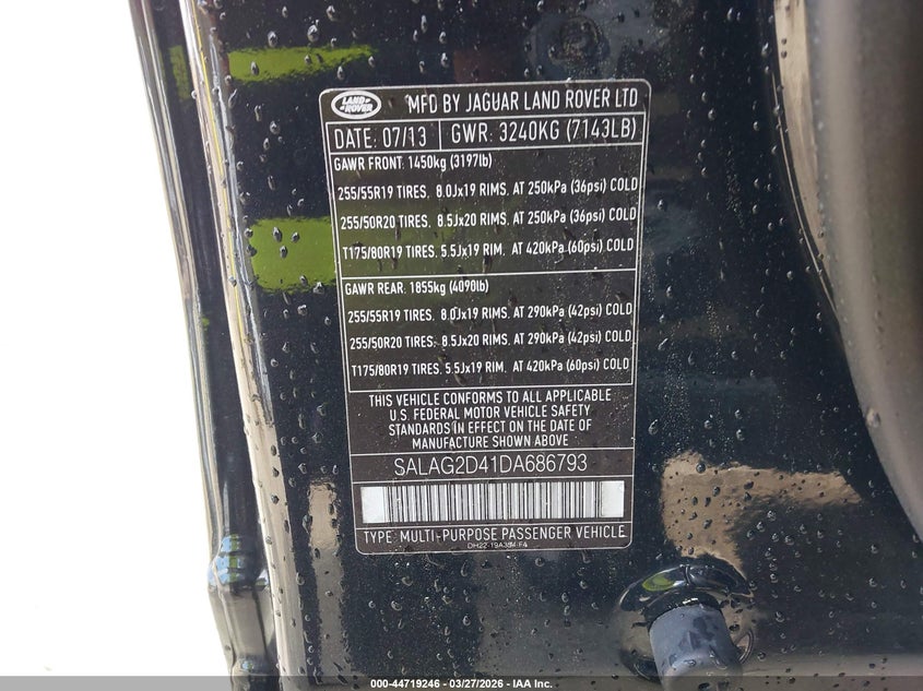 2013 Land Rover Lr4 VIN: SALAG2D41DA686793 Lot: 44719246