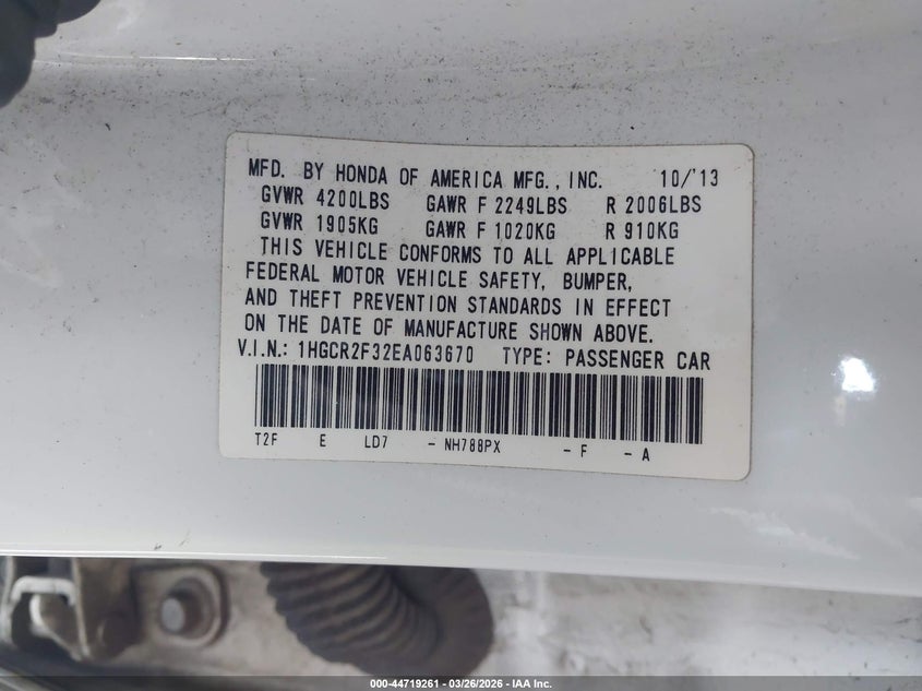 2014 HONDA ACCORD SEDAN 2.4L I-4 DI, DOHC, VVT, 185HP