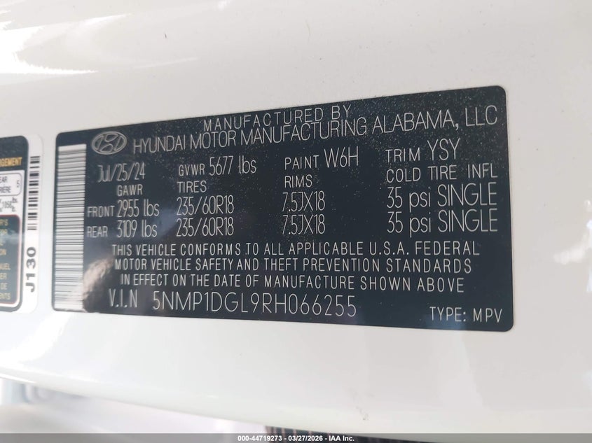 VIN 5NMP1DGL9RH066255 2024 HYUNDAI SANTA FE SE
