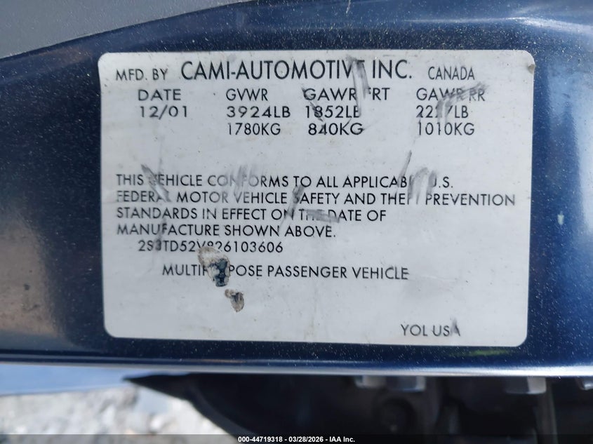 2002 Suzuki Vitara Jlx VIN: 2S3TD52V826103606 Lot: 44719318