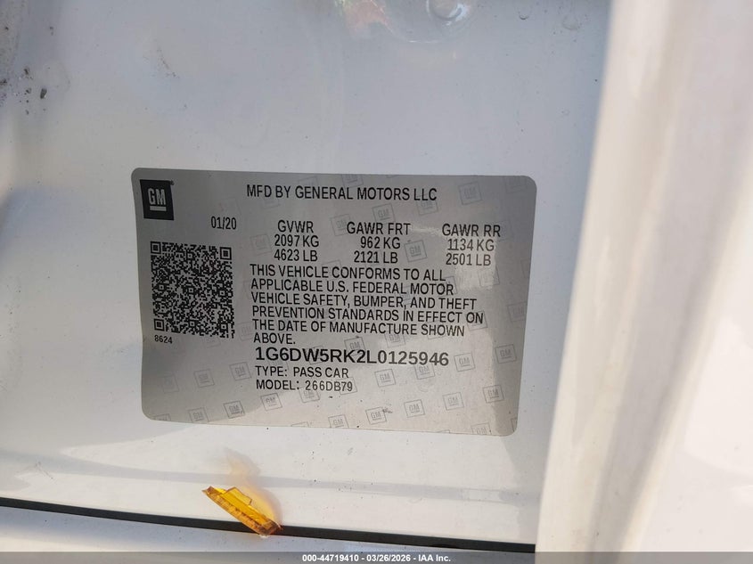 2020 Cadillac Ct5 Luxury VIN: 1G6DW5RK2L0125946 Lot: 44719410