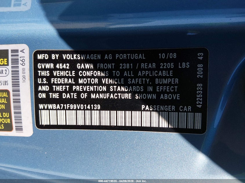 2009 Volkswagen Eos Komfort VIN: WVWBA71F99V014139 Lot: 44719535