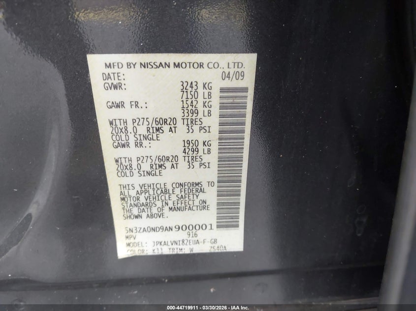 2010 Infiniti Qx56 VIN: LOT-1-44719911 Lot: 44719911