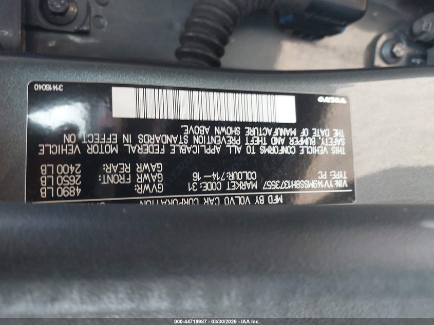 2017 Volvo V60 T6 R-Design Platinum VIN: YV149MSS8H1373557 Lot: 44719987