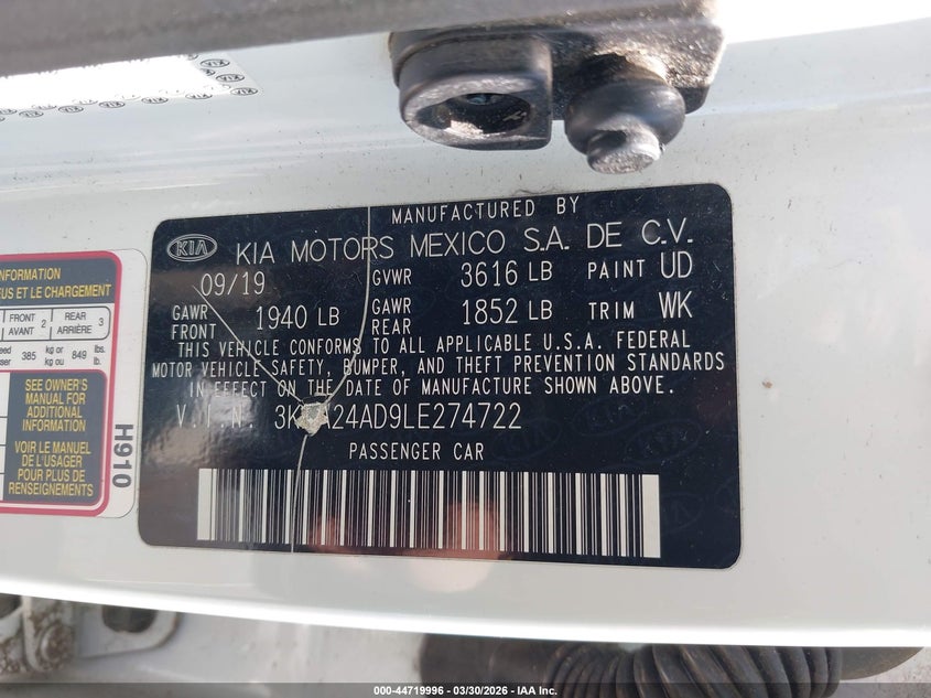 VIN 3KPA24AD9LE274722 2020 KIA RIO S