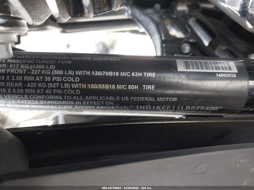 2020 Harley-Davidson Flhtk VIN: 1HD1KEF11LB625400 Lot: 44720054