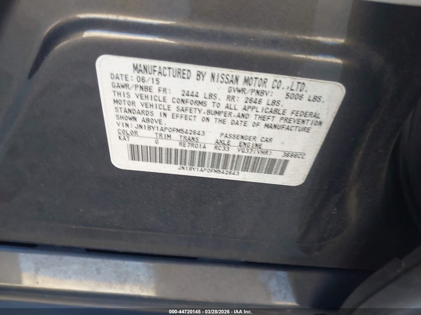 2015 Infiniti Q70 3.7 VIN: JN1BY1AP0FM542643 Lot: 44720145