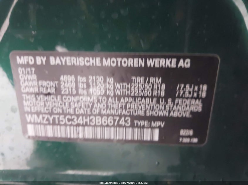 2017 Mini Countryman Cooper S VIN: WMZYT5C34H3B66743 Lot: 44720382