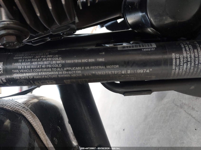 2020 Harley-Davidson Fltrxs VIN: 1HD1KTP24LB619974 Lot: 44720957