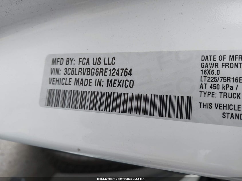 VIN 3C6LRVBG6RE124764 2024 RAM PROMASTER 1500 SLT HIGH ROOF 136 WB