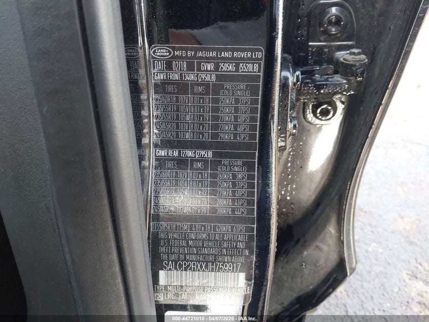 2018 Land Rover Discovery Sport Se VIN: SALCP2RXXJH759917 Lot: 44721010