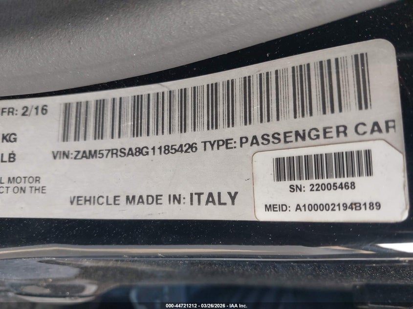 2016 Maserati Ghibli S VIN: ZAM57RSA8G1185426 Lot: 44721212