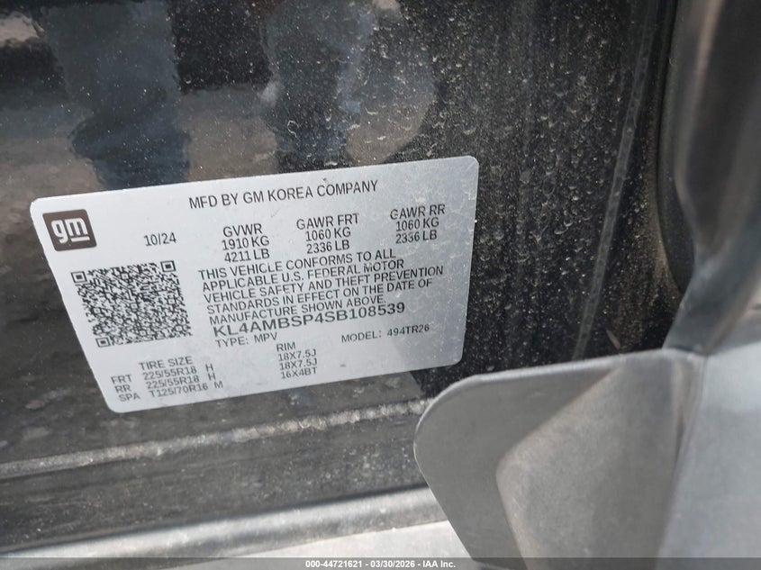 2025 BUICK ENCORE GX 1.2L I-3 DI, DOHC, V(VIN: KL4AMBSP4SB108539