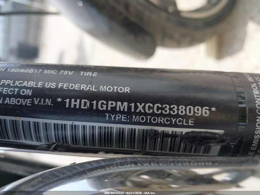 2012 Harley-Davidson Fxdwg Dyna Wide Glide VIN: 1HD1GPM1XCC338096 Lot: 44722727