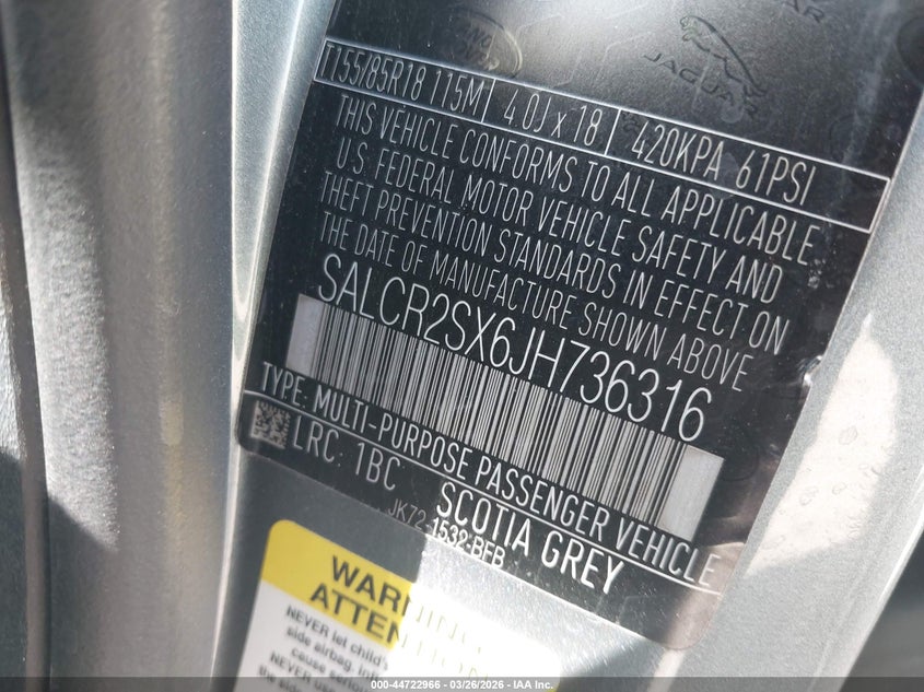 2018 Land Rover Discovery Sport Hse VIN: SALCR2SX6JH736316 Lot: 44722966