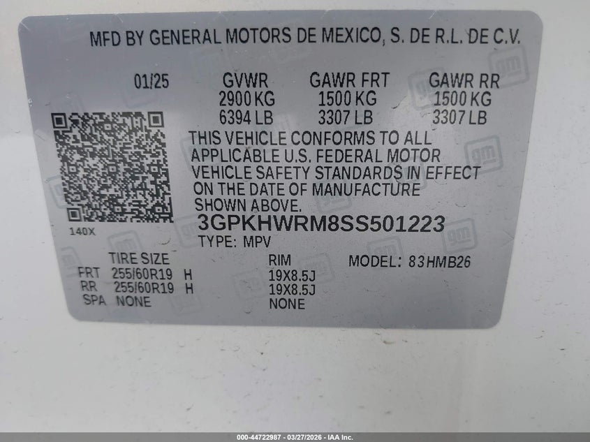 2025 Honda Prologue Touring VIN: 3GPKHWRM8SS501223 Lot: 44722987