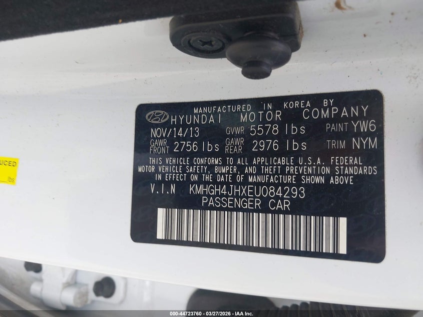 2014 Hyundai Equus Signature VIN: KMHGH4JHXEU084293 Lot: 44723760