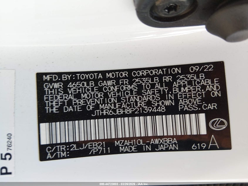 2023 Lexus Ux 250H F Sport Handling VIN: JTHR6JBH8P2139448 Lot: 44723803