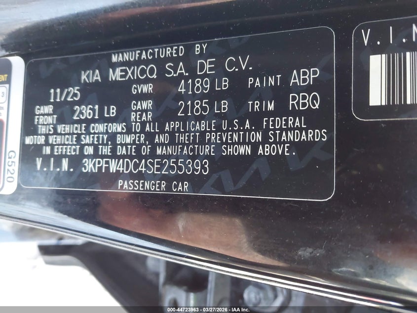 2025 KIA K4 SEDAN 1.6L I-4 DI, DOHC, VVT, TURBO, 190HP