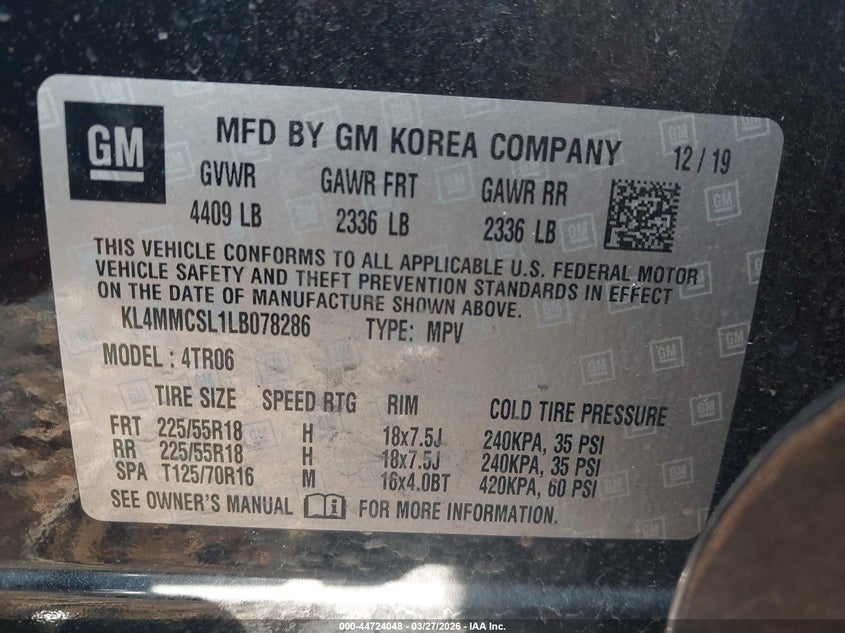 2020 Buick Encore Gx Awd Preferred VIN: KL4MMCSL1LB078286 Lot: 44724048