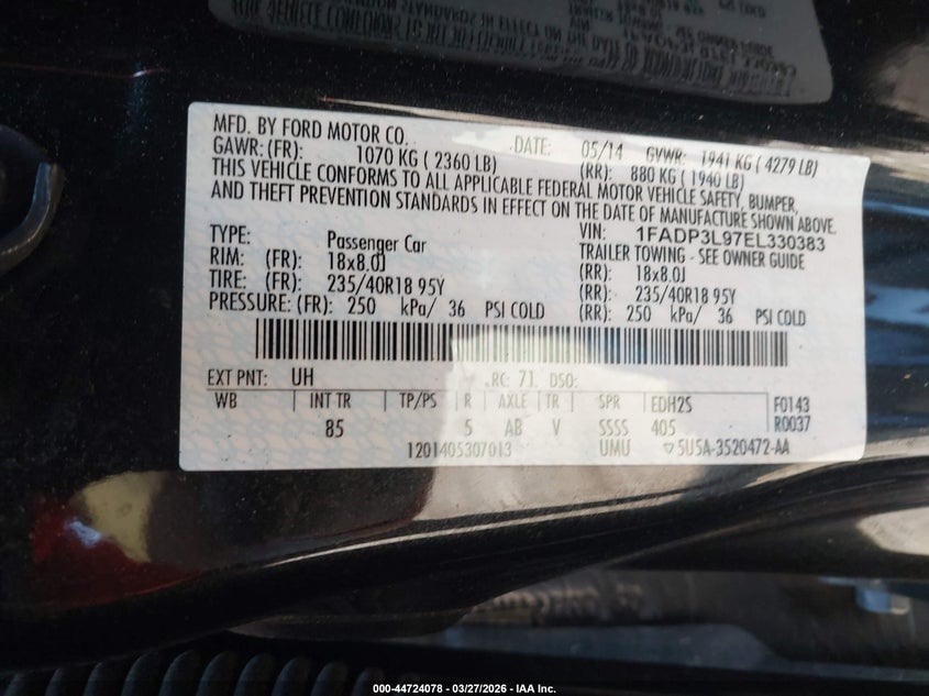 2014 Ford Focus St VIN: 1FADP3L97EL330383 Lot: 44724078