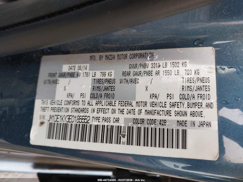 2014 Mazda Mazda2 Sport VIN: JM1DE1KY3E0185552 Lot: 44724305