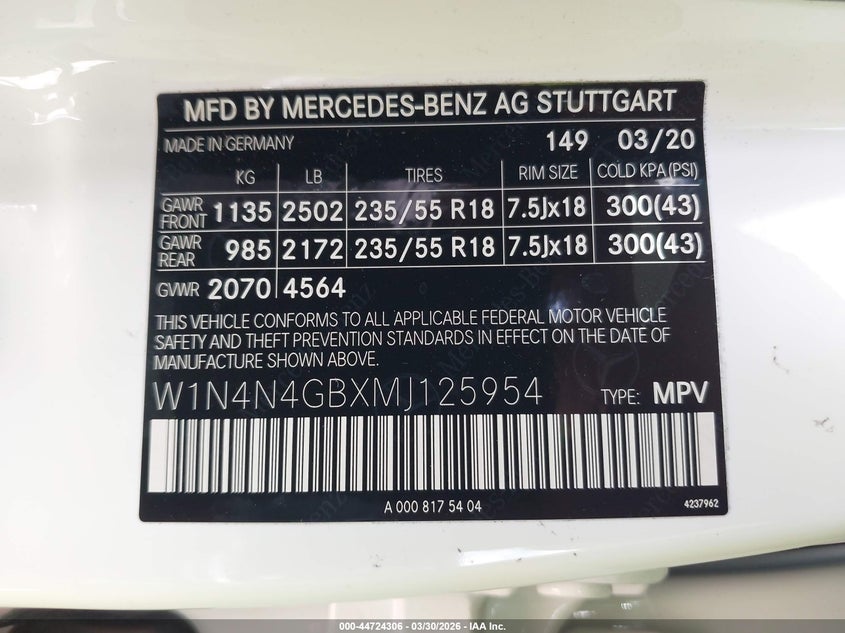 2021 Mercedes-Benz Gla 250 VIN: W1N4N4GBXMJ125954 Lot: 44724306