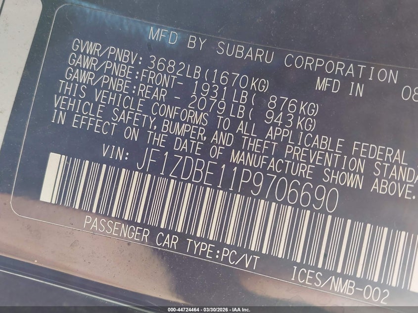 2023 Subaru Brz Limited VIN: JF1ZDBE11P9706690 Lot: 44724464