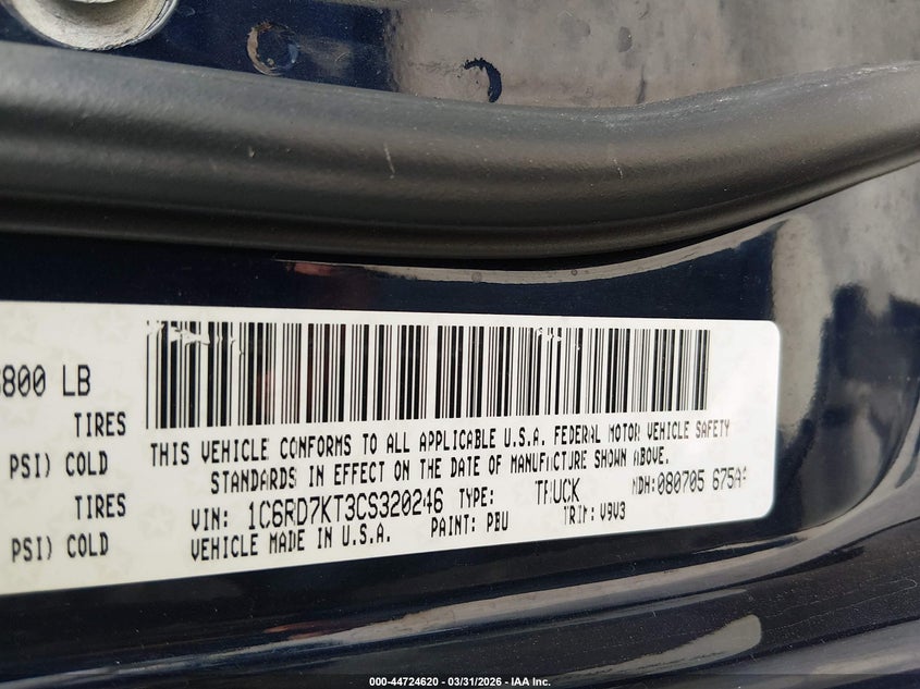 2012 Ram 1500 5.7 Ram St blue Lot 111044724620 Vin 1C6RD7KT3CS320246